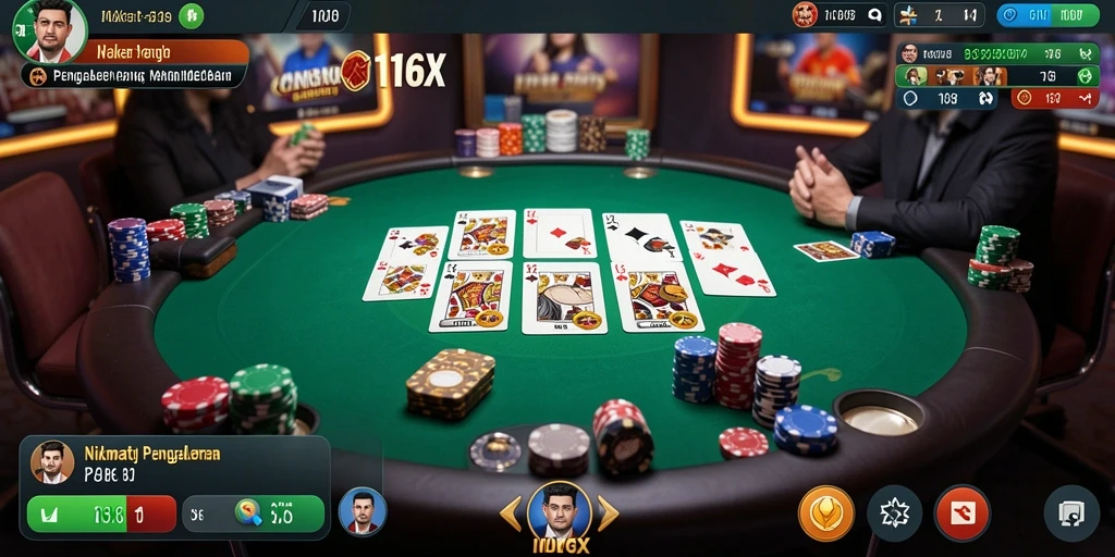 Tampilan seru gameplay poker dalam aplikasi 116X.