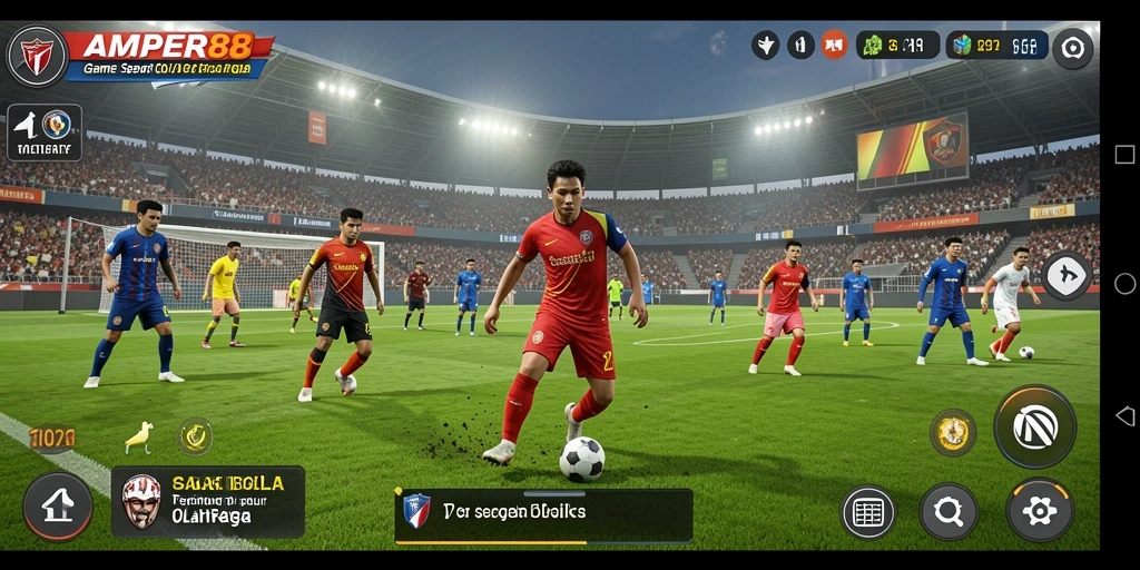 Gambaran gameplay <strong>AMPER88</strong> yang mendebarkan dengan aksi sepak bola.