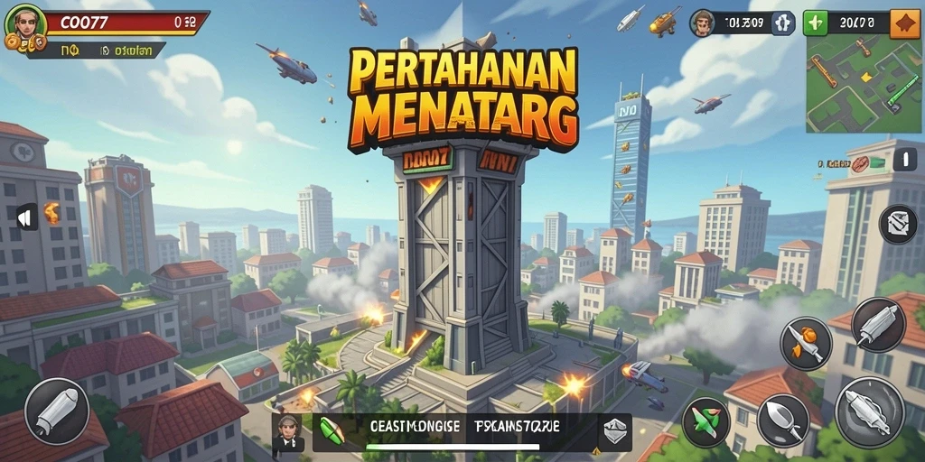 Screenshot COO77 menampilkan pertempuran seru di Tower Defense.