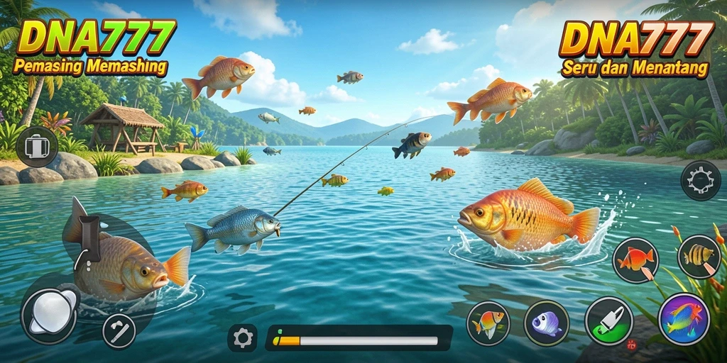 Tampilan gameplay DNA777 yang menarik saat memancing ikan.