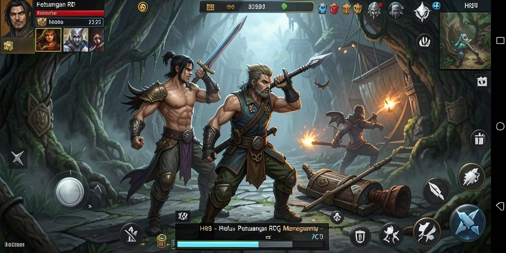 Screenshot utama H89 menampilkan pertarungan epik dalam dunia RPG.