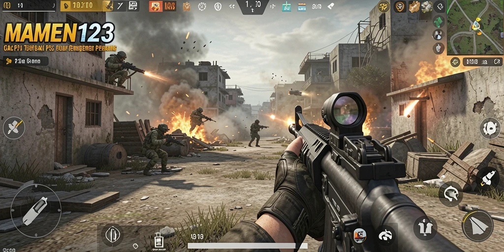 Screenshot gameplay menunjukkan aksi intens dalam MAMEN123.