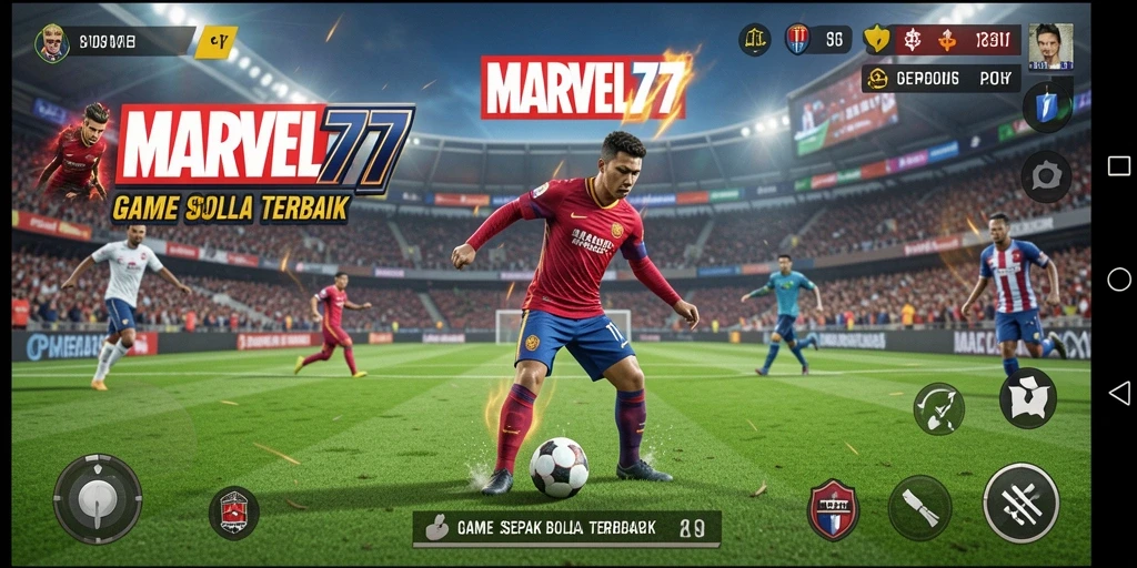 Screenshot game MARVEL77 menampilkan aksi sepak bola yang mendebarkan.